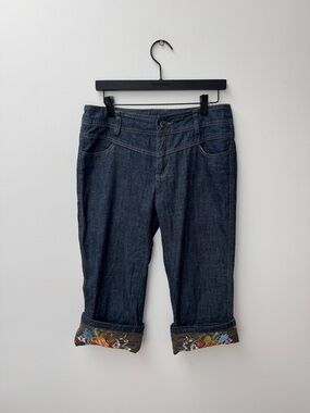 Jack & Jones Dark Blue Embroidered Cuffed Capri Jeans